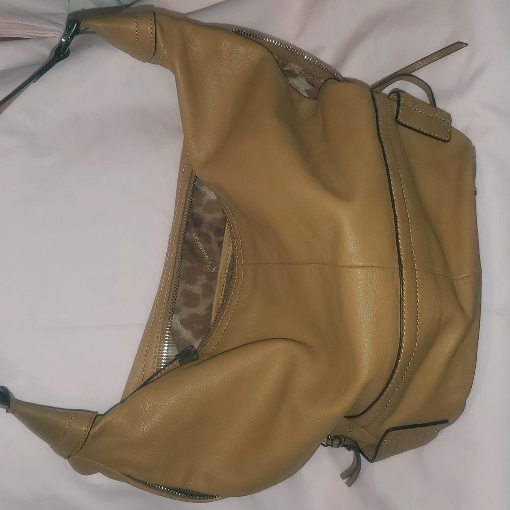 B. Makowsky Tan Leather Hobo Bag with Slouchy Design